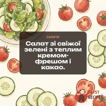 Салат зі свіжої зелені з теплим кремом-фрешом і какао.