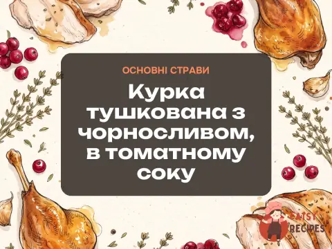 Курка тушкована з чорносливом, в томатному соку