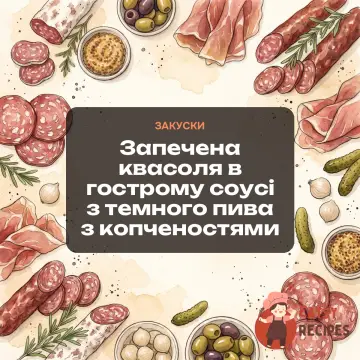 Запечена квасоля в гострому соусі з темного пива з копченостями