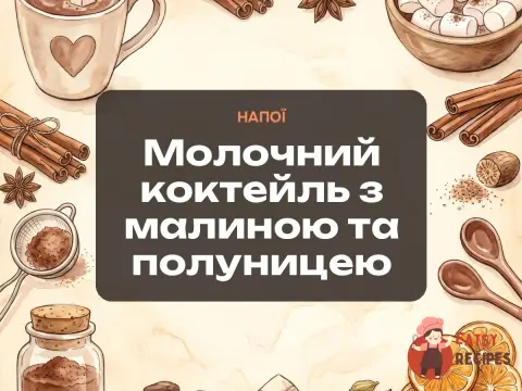 Молочний коктейль з малиною та полуницею