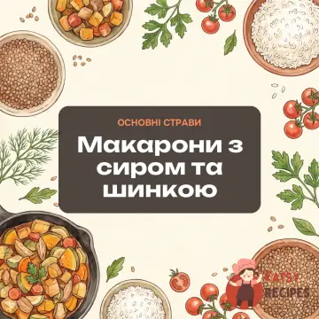 Макарони з сиром та шинкою