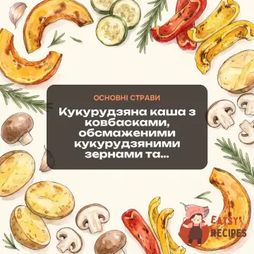 Кукурудзяна каша з ковбасками, обсмаженими кукурудзяними зернами та тушкованим шпинатом