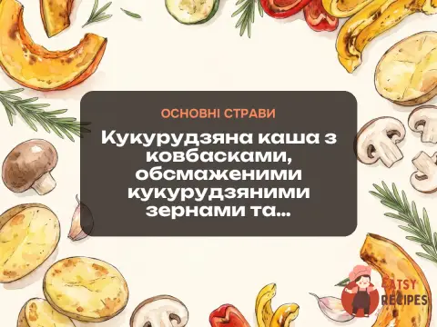 Кукурудзяна каша з ковбасками, обсмаженими кукурудзяними зернами та тушкованим шпинатом