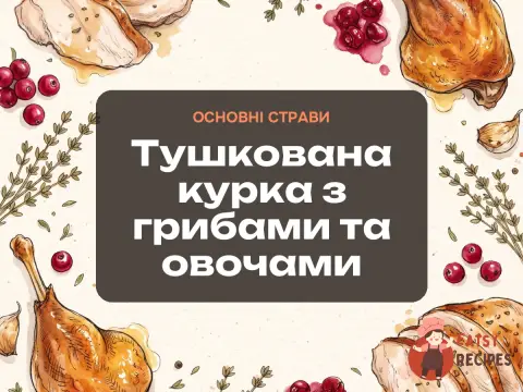 Тушкована курка з грибами та овочами