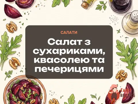 Салат з сухариками, квасолею та печерицями