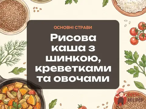 Рисова каша з шинкою, креветками та овочами