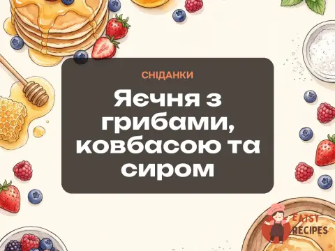 Яєчня з грибами, ковбасою та сиром