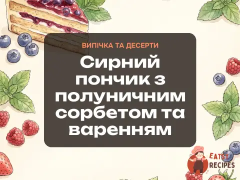 Сирний пончик з полуничним сорбетом та варенням