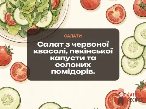 Салат з червоної квасолі, пекінської капусти та солоних помідорів.