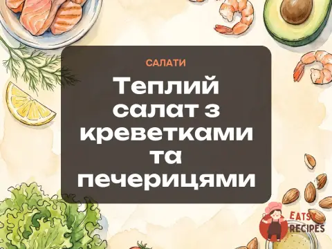 Теплий салат з креветками та печерицями