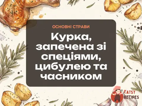 Курка, запечена зі спеціями, цибулею та часником