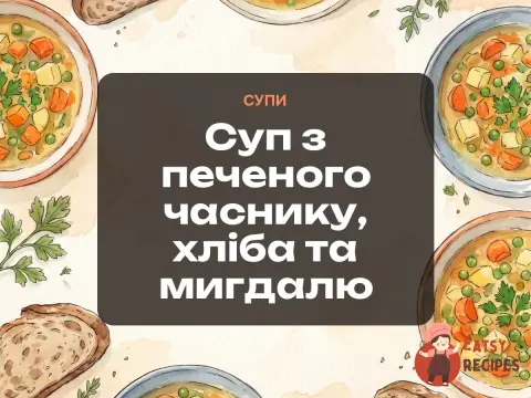 Суп з печеного часнику, хліба та мигдалю