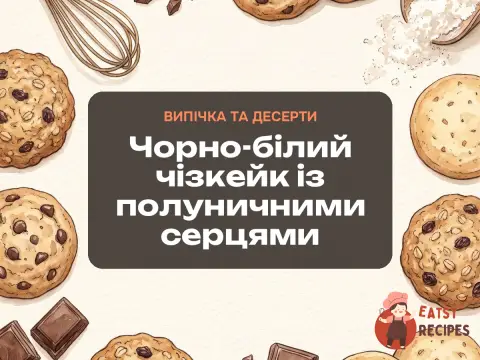 Чорно-білий чізкейк із полуничними серцями