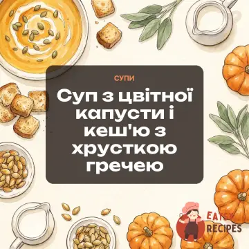 Суп з цвітної капусти і кеш'ю з хрусткою гречею
