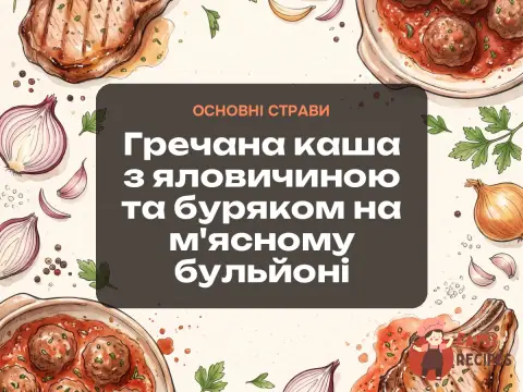 Гречана каша з яловичиною та буряком на м'ясному бульйоні