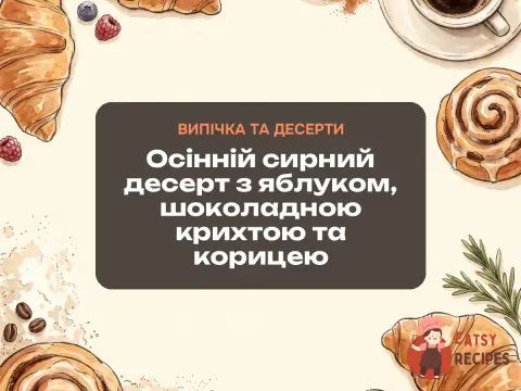 Осінній сирний десерт з яблуком, шоколадною крихтою та корицею