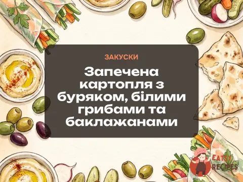 Запечена картопля з буряком, білими грибами та баклажанами
