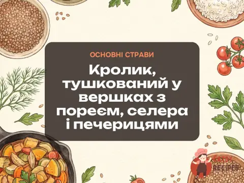 Кролик, тушкований у вершках з пореєм, селера і печерицями
