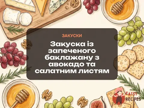 Закуска із запеченого баклажану з авокадо та салатним листям