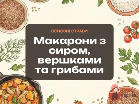 Макарони з сиром, вершками та грибами