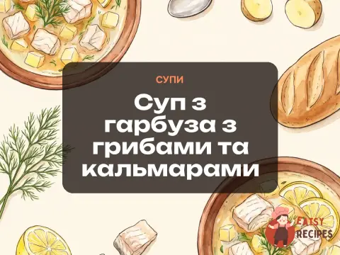 Суп з гарбуза з грибами та кальмарами