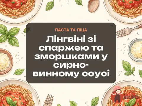 Лінгвіні зі спаржею та зморшками у сирно-винному соусі