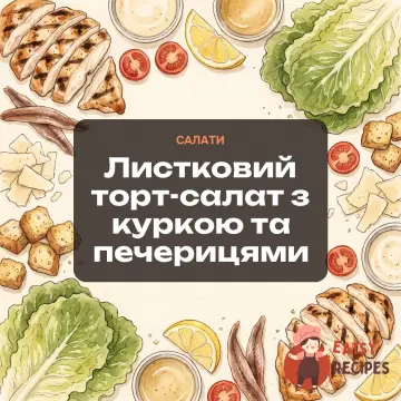 Листковий торт-салат з куркою та печерицями