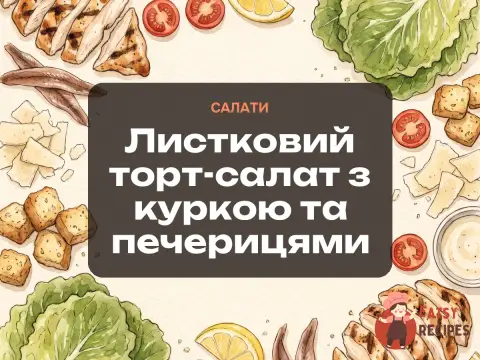 Листковий торт-салат з куркою та печерицями