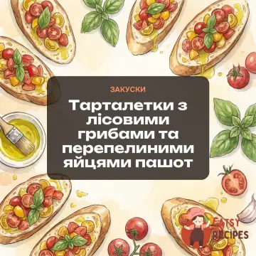 Тарталетки з лісовими грибами та перепелиними яйцями пашот