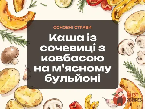 Каша із сочевиці з ковбасою на м'ясному бульйоні