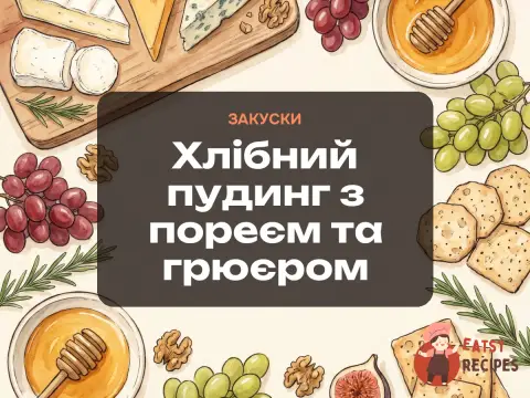 Хлібний пудинг з пореєм та грюєром