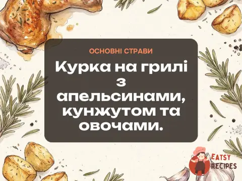 Курка на грилі з апельсинами, кунжутом та овочами.