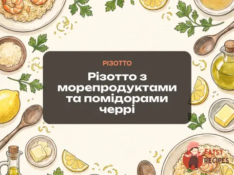 Різотто з морепродуктами та помідорами черрі