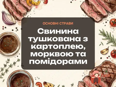 Свинина тушкована з картоплею, морквою та помідорами