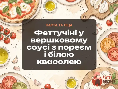 Феттучіні у вершковому соусі з пореєм і білою квасолею