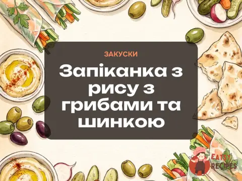 Запіканка з рису з грибами та шинкою