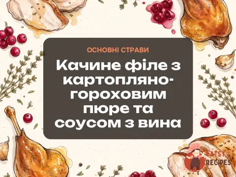 Качине філе з картопляно-гороховим пюре та соусом з вина