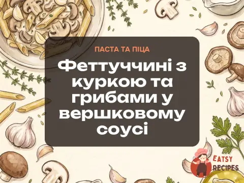 Феттуччині з куркою та грибами у вершковому соусі