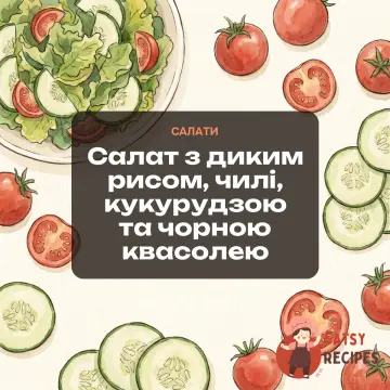 Салат з диким рисом, чилі, кукурудзою та чорною квасолею