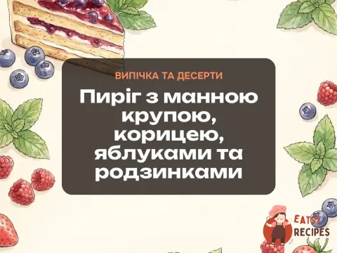 Пиріг з манною крупою, корицею, яблуками та родзинками