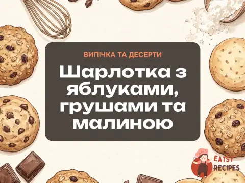 Шарлотка з яблуками, грушами та малиною