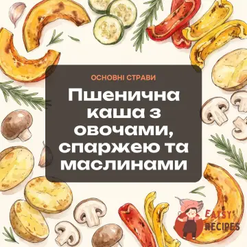 Пшенична каша з овочами, спаржею та маслинами