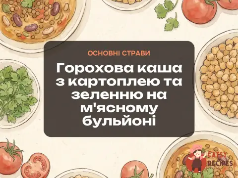 Горохова каша з картоплею та зеленню на м'ясному бульйоні