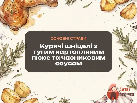 Курячі шніцелі з тугим картопляним пюре та часниковим соусом