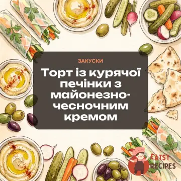 Торт із курячої печінки з майонезно-чесночним кремом