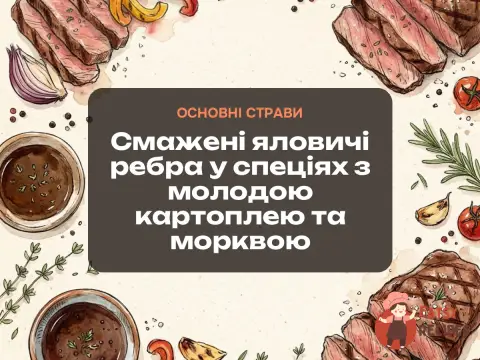 Смажені яловичі ребра у спеціях з молодою картоплею та морквою