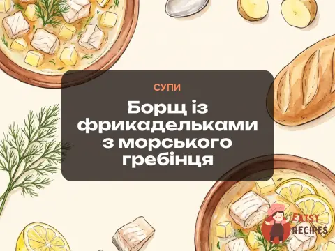 Борщ із фрикадельками з морського гребінця