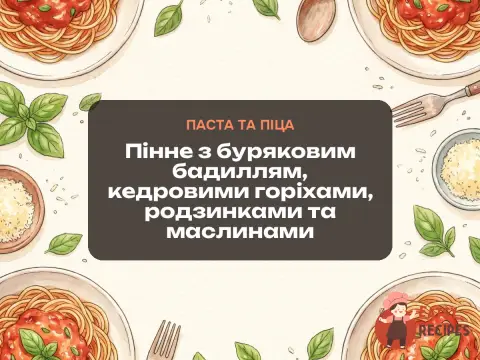 Пінне з буряковим бадиллям, кедровими горіхами, родзинками та маслинами