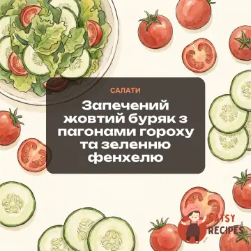 Запечений жовтий буряк з пагонами гороху та зеленню фенхелю