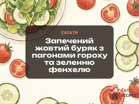 Запечений жовтий буряк з пагонами гороху та зеленню фенхелю